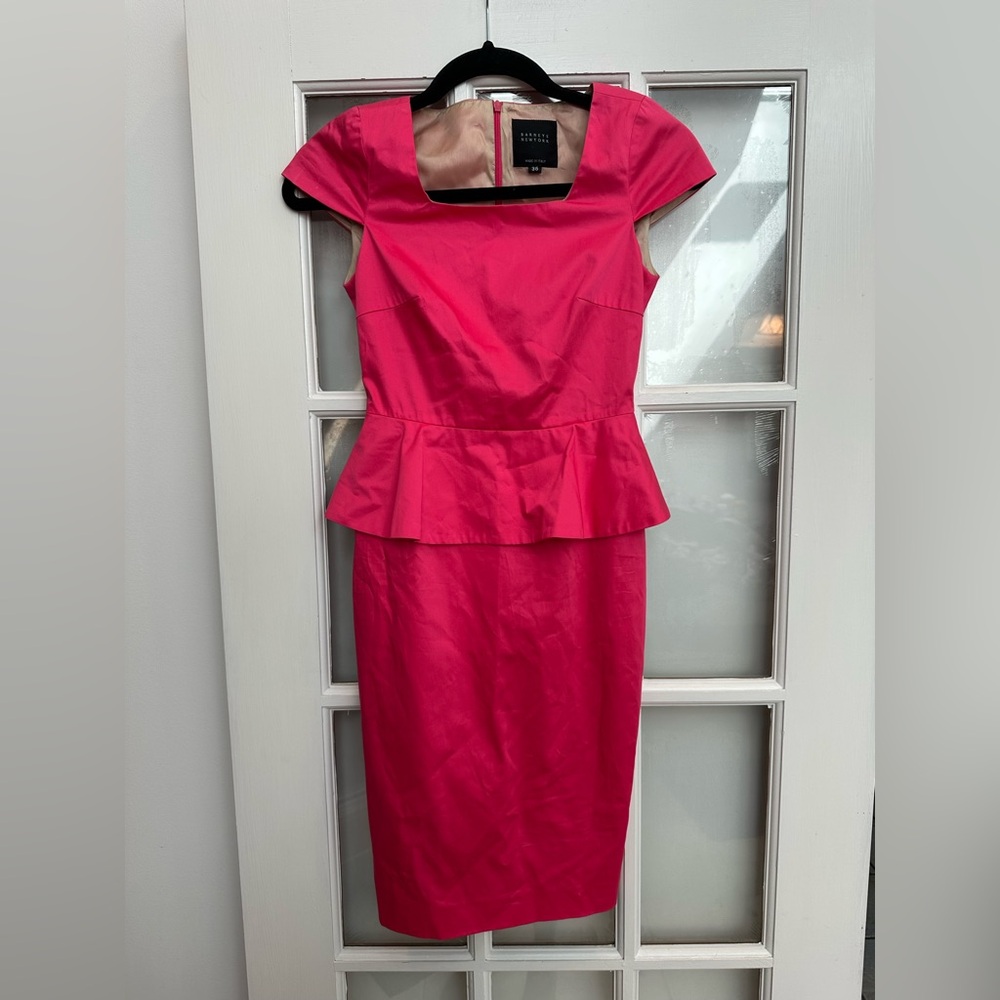 Barneys New York Made in Italy Pink Cap Sleeves Peplum Midi Dress Size 36 US 4